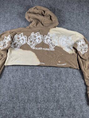 Darc Sport Wolves Forever Club Cropped Hoodie Brown Bleach Womens XSmall 289/500